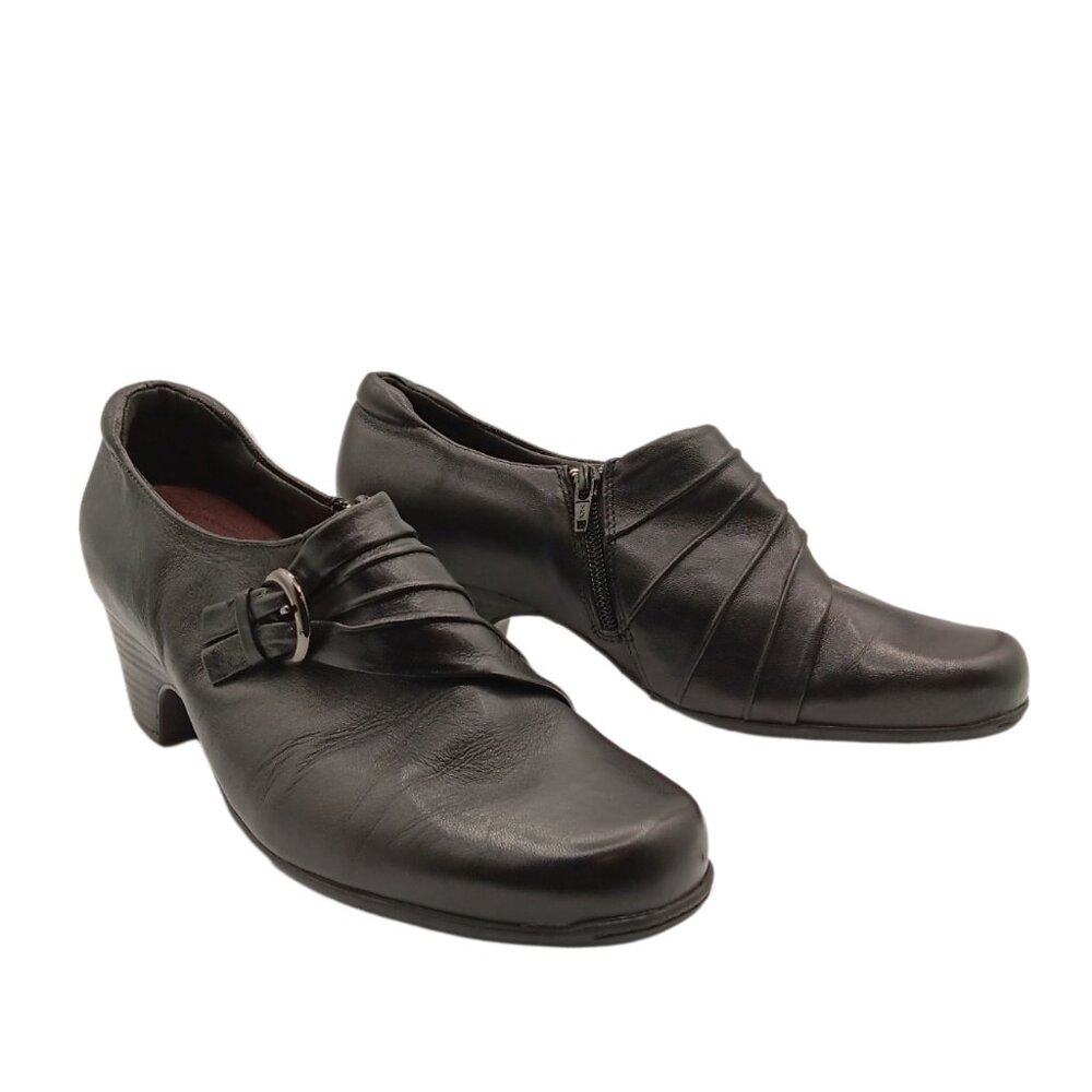 Clarks Sugar Charm Booties Womens 11 Narrow Black Leather Zip Ankle Comfy Heels - Picture 3 of 5